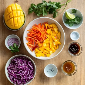 Step-by-step preparation of Vibrant Mango Slaw Delight showing ingredients and initial cooking steps