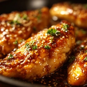 Close-up of Savory Honey Garlic Chicken Breasts showing texture, layers, and glossy finish
