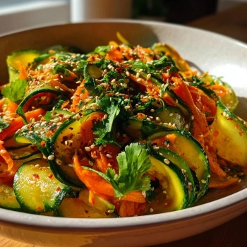 Perfectly cooked Zesty Asian Carrot & Cucumber Salad served and ready to eat - final result