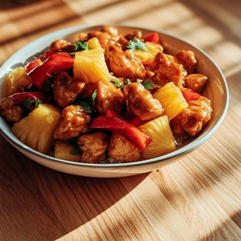 Perfectly cooked Tropical Pineapple Chicken Delight served and ready to eat - final result