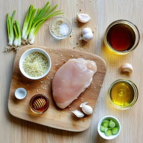 Step-by-step preparation of Savory Honey Garlic Chicken Quinoa showing ingredients and initial cooking steps