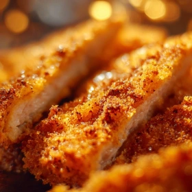 Close-up of Crispy Gluten-Free Chicken Katsu showing texture, layers, and glossy finish