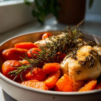 Perfectly cooked Herb-Roasted Chicken with Carrots served and ready to eat - final result