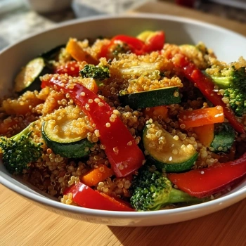 Perfectly cooked Quick Quinoa & Veggie Stir-Fry served and ready to eat - final result
