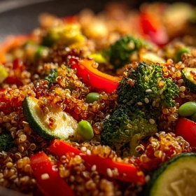 Close-up of Quick Quinoa & Veggie Stir-Fry showing texture, layers, and glossy finish