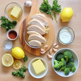 Step-by-step preparation of Cowboy Butter Lemon Bowtie Chicken showing ingredients and initial cooking steps