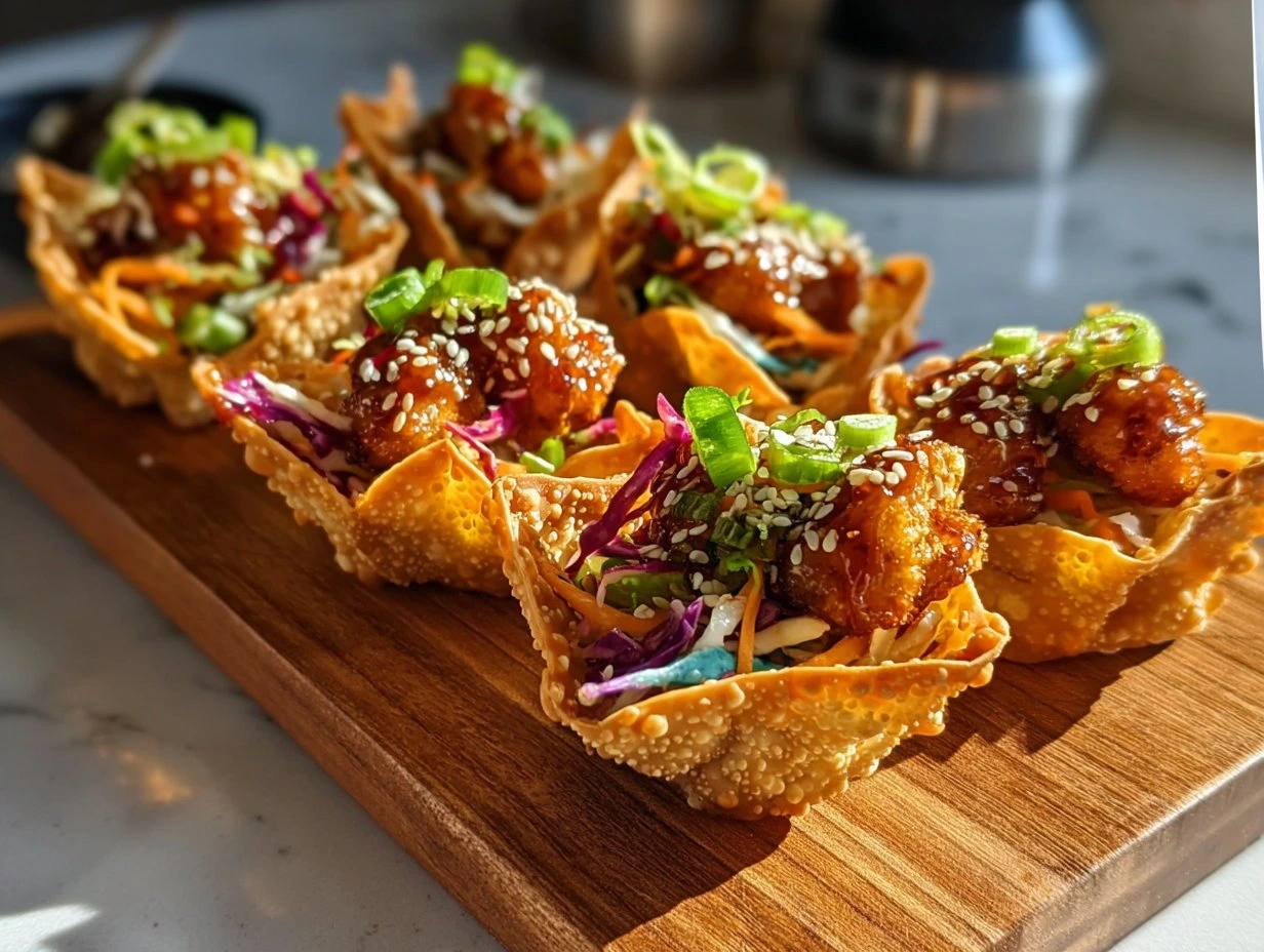 Crispy Teriyaki Chicken Wonton Tacos
