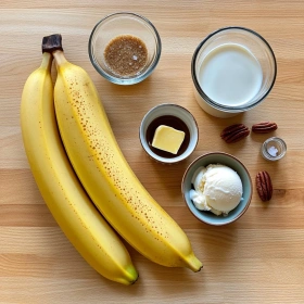 Step-by-step preparation of Caramelized Banana Pecan Delight showing ingredients and initial cooking steps
