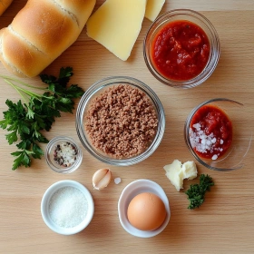Step-by-step preparation of Savory Italian Meatball Subs showing ingredients and initial cooking steps