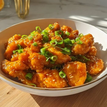 Perfectly cooked Gluten-Free Zesty Orange Chicken served and ready to eat - final result