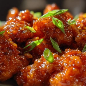 Close-up of Gluten-Free Zesty Orange Chicken showing texture, layers, and glossy finish