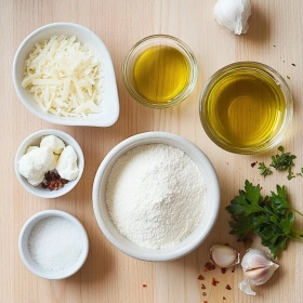 Step-by-step preparation of Gluten-Free Garlic Pizza Breadsticks showing ingredients and initial cooking steps
