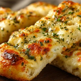 Close-up of Gluten-Free Garlic Pizza Breadsticks showing texture, layers, and glossy finish