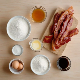 Step-by-step preparation of Fluffy Buttermilk Pancakes with Crispy Bacon showing ingredients and initial cooking steps