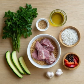 Step-by-step preparation of Savory Mediterranean Meatball Medley showing ingredients and initial cooking steps