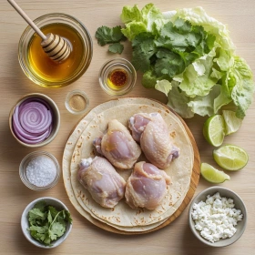 Step-by-step preparation of Crispy Honey Chipotle Chicken Tacos showing ingredients and initial cooking steps