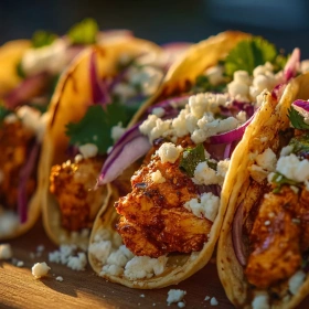 Close-up of Crispy Honey Chipotle Chicken Tacos showing texture, layers, and glossy finish