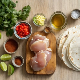 Step-by-step preparation of Savory Chicken Quesadilla Delight showing ingredients and initial cooking steps