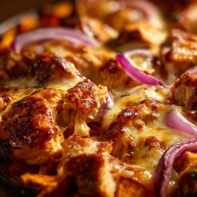 Close-up of BBQ Chicken Sweet Potato Skillet showing texture, layers, and glossy finish