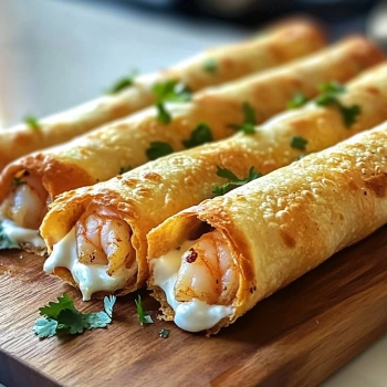 Perfectly cooked Cheesy Shrimp Taquitos Delight served and ready to eat - final result