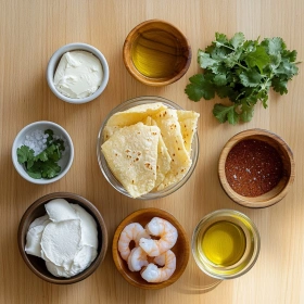 Step-by-step preparation of Cheesy Shrimp Taquitos Delight showing ingredients and initial cooking steps