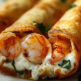 Close-up of Cheesy Shrimp Taquitos Delight showing texture, layers, and glossy finish