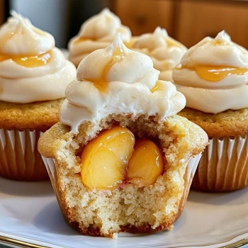 Perfectly cooked Honey Peach Cream Cheese Cupcakes served and ready to eat - final result