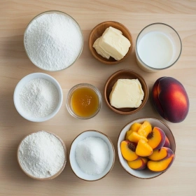 Step-by-step preparation of Honey Peach Cream Cheese Cupcakes showing ingredients and initial cooking steps