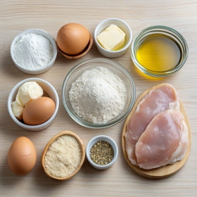 Step-by-step preparation of Parmesan Crusted Chicken Delight showing ingredients and initial cooking steps