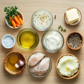 Step-by-step preparation of Creamy Herb Chicken Delight showing ingredients and initial cooking steps
