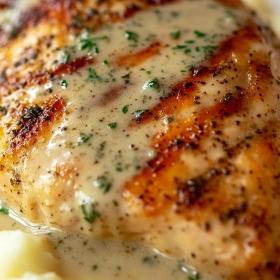 Close-up of Creamy Herb Chicken Delight showing texture, layers, and glossy finish
