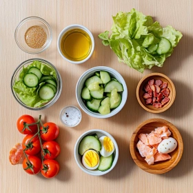 Step-by-step preparation of Vibrant Salmon Cobb Salad showing ingredients and initial cooking steps