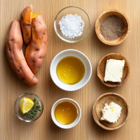 Step-by-step preparation of Honey-Glazed Sweet Potato Rounds showing ingredients and initial cooking steps
