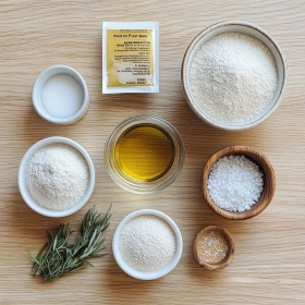 Step-by-step preparation of Gluten-Free Rosemary Sea Salt Focaccia showing ingredients and initial cooking steps