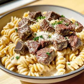 Creamy Garlic Steak Pasta Delight recipe