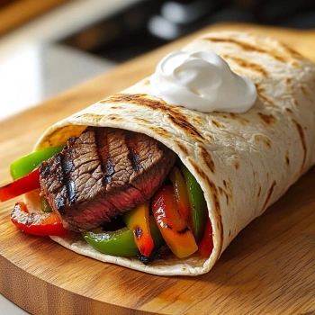 Perfectly cooked Grilled Steak Fajita Wrap served and ready to eat - final result