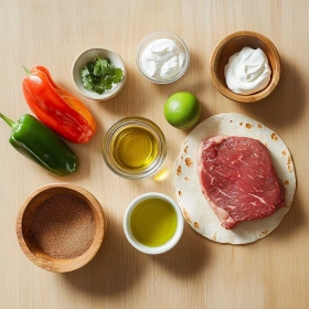 Step-by-step preparation of Grilled Steak Fajita Wrap showing ingredients and initial cooking steps