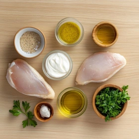 Step-by-step preparation of Savory French Mustard Chicken showing ingredients and initial cooking steps