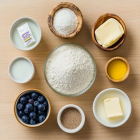 Step-by-step preparation of Glazed Blueberry Cinnamon Rolls showing ingredients and initial cooking steps
