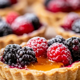Close-up of Rustic Berry Tartlets with Almond Crust showing texture, layers, and glossy finish