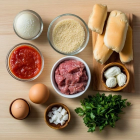 Step-by-step preparation of Gooey Italian Meatball Sub Delight showing ingredients and initial cooking steps