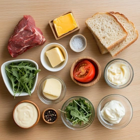 Step-by-step preparation of Grilled Cheddar Beef Panini showing ingredients and initial cooking steps