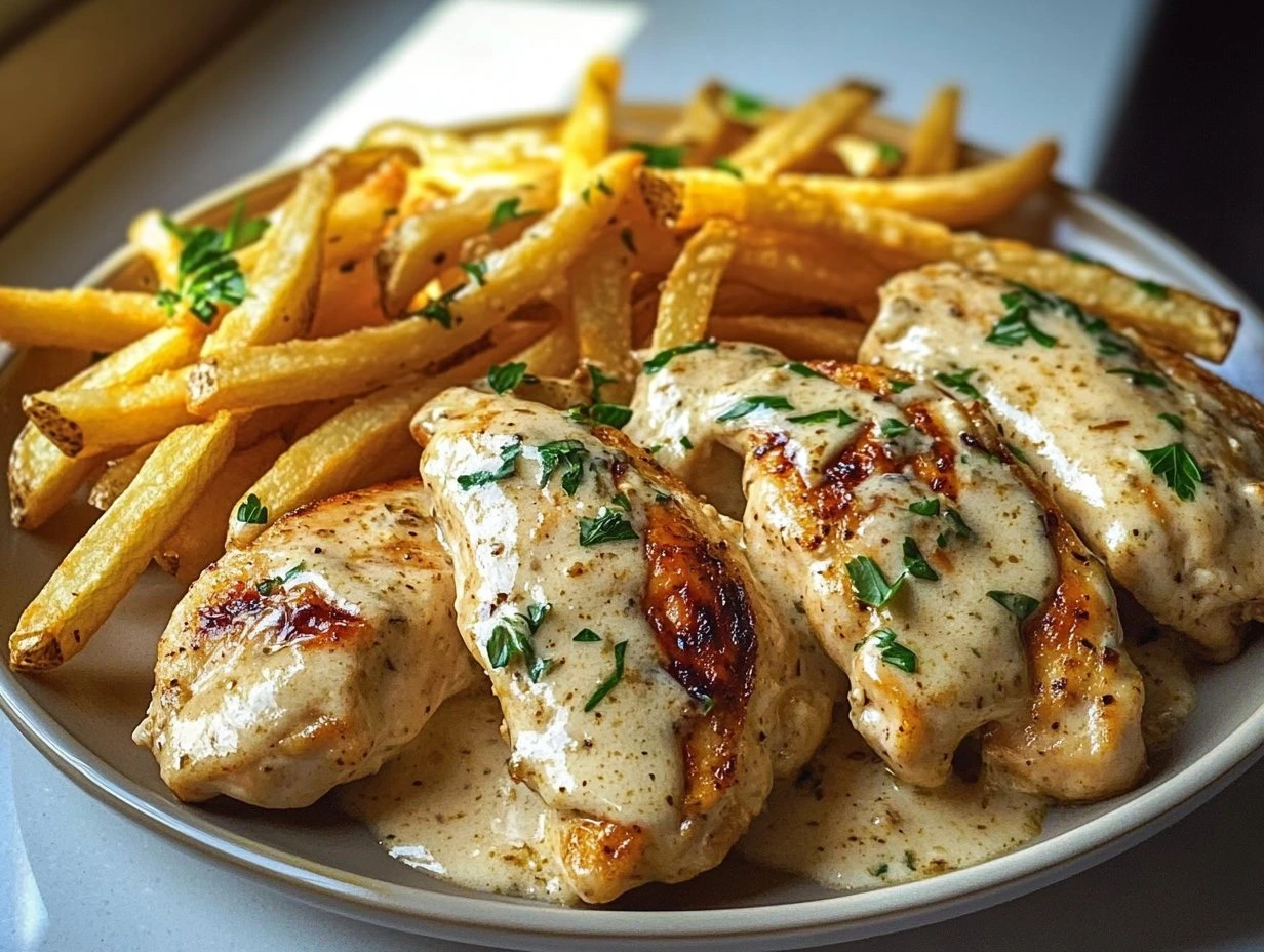 Creamy Garlic Chicken with Fries