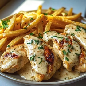 Creamy Garlic Chicken with Fries recipe