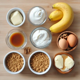 Step-by-step preparation of Decadent Banana Caramel Cheesecake showing ingredients and initial cooking steps