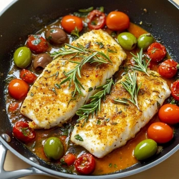 Perfectly cooked Mediterranean Herb-Crusted Fish Delight served and ready to eat - final result