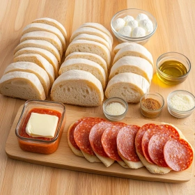 Step-by-step preparation of Gooey Pizza Grilled Cheese showing ingredients and initial cooking steps