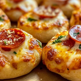 Close-up of Cheesy Pepperoni Pizza Bombs showing texture, layers, and glossy finish