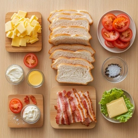 Step-by-step preparation of Ultimate Crispy Loaded Club Sandwich showing ingredients and initial cooking steps