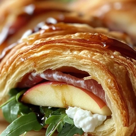 Close-up of Apple & Goat Cheese Croissant Delight showing texture, layers, and glossy finish
